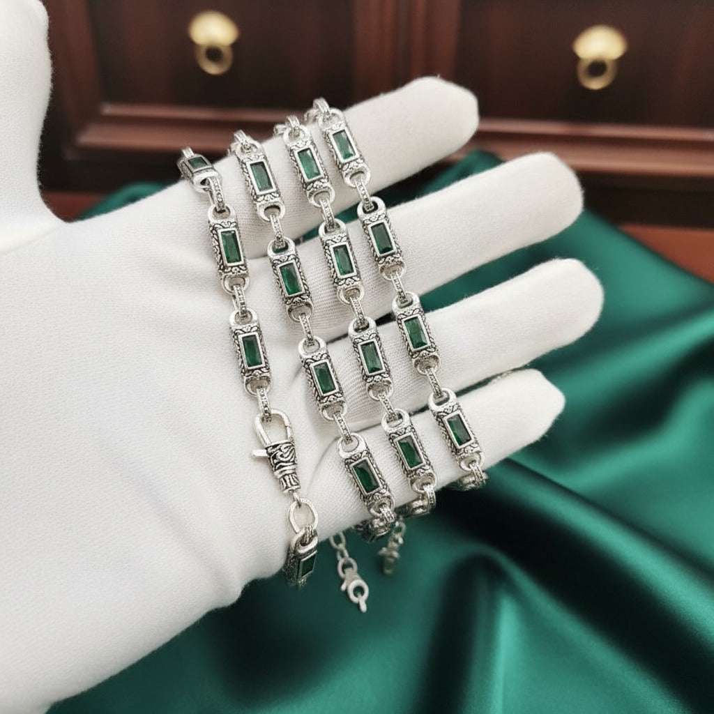 Chrome Hearts Tang pattern inlaid rectangular zircon necklace