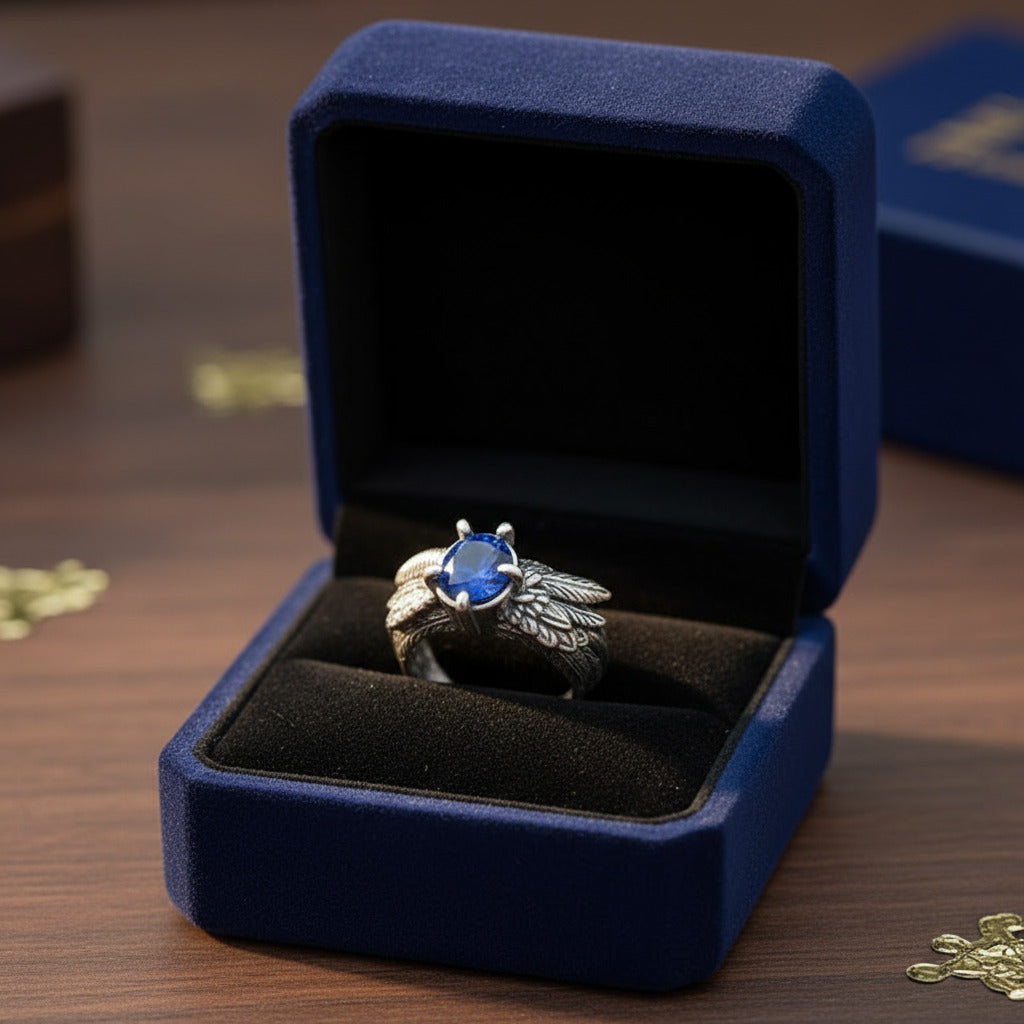 Retro feather sapphire open ring