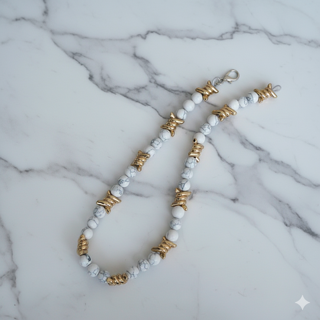 Chrome Hearts Thorn Light Luxury White Turquoise Pearl Metal Necklace