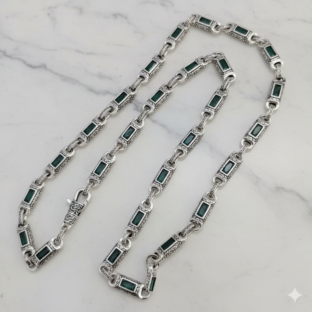 Chrome Hearts Tang pattern inlaid rectangular zircon necklace