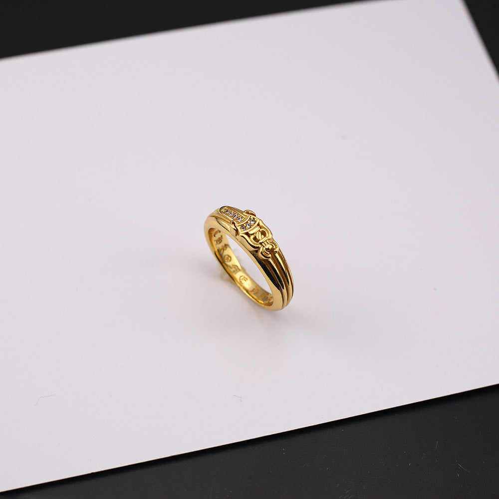 Chrome Hearts 24k gold-plated diamond holy sword ring