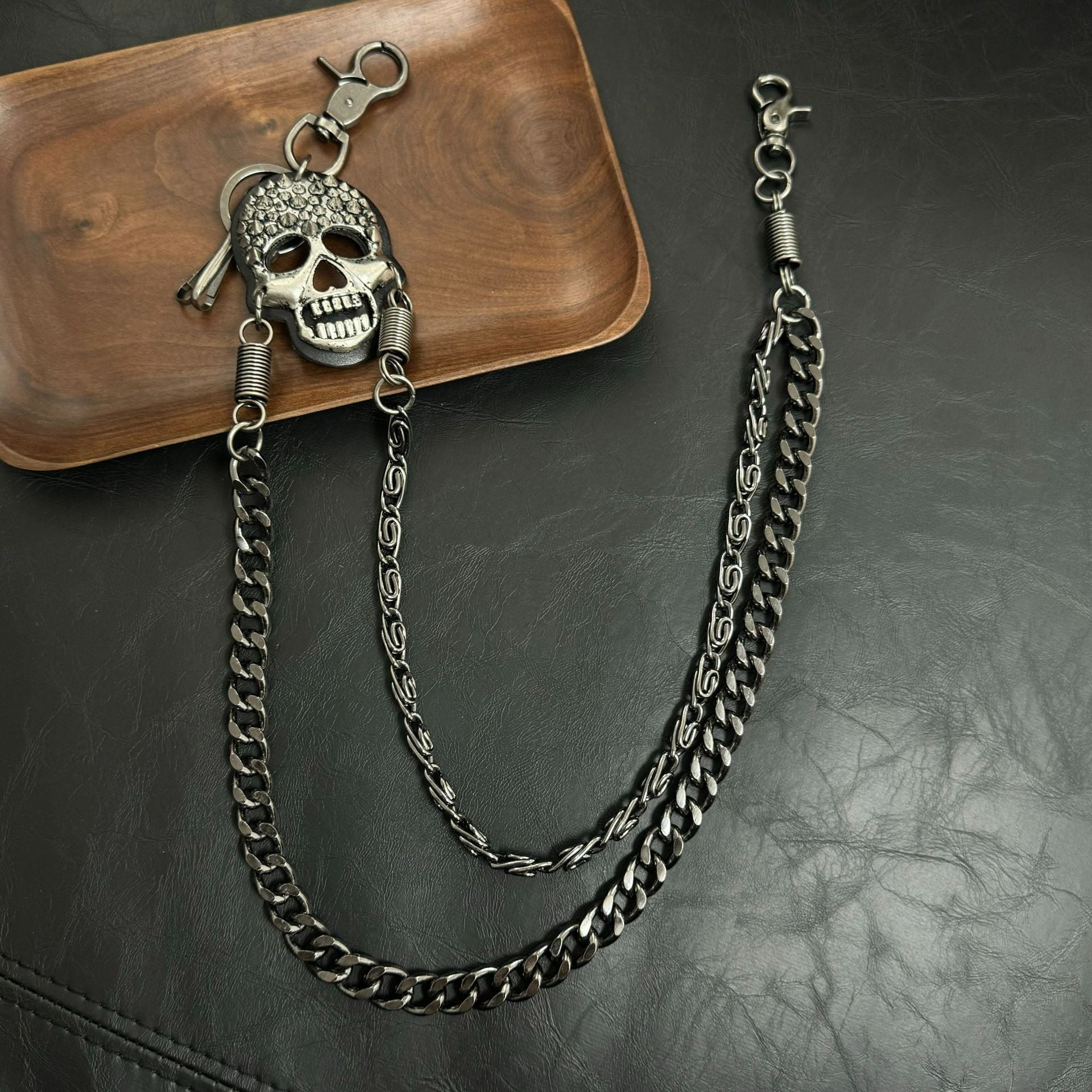 Chrome Hearts Pirate ghost head punk metal spike double-layer waist chain
