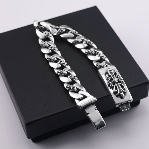 chrome hearts 925 Sterling silver Floral Cross Diamond ID Bracelet
