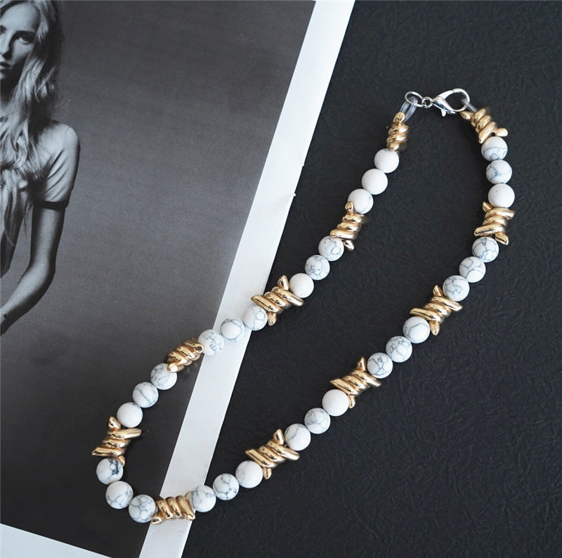 Chrome Hearts Thorn Light Luxury White Turquoise Pearl Metal Necklace