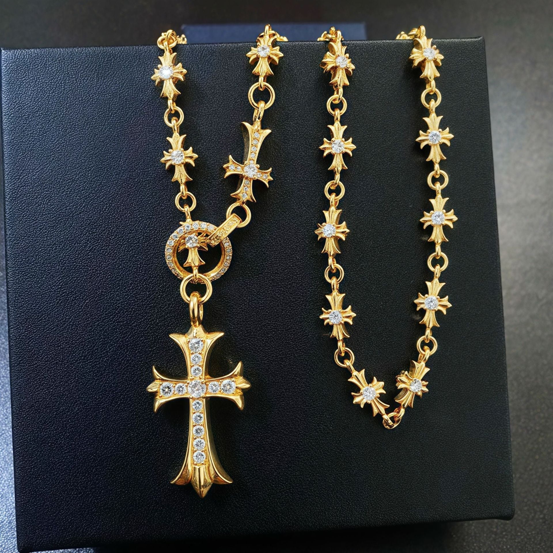Chrome Hearts 22K gold cross diamond necklace