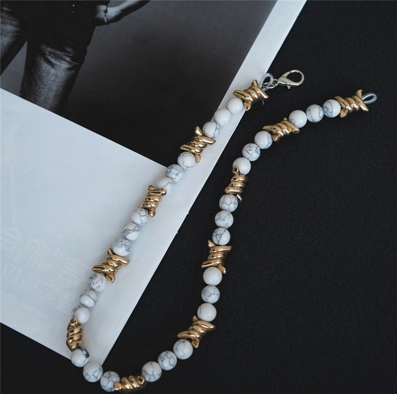 Chrome Hearts Thorn Light Luxury White Turquoise Pearl Metal Necklace
