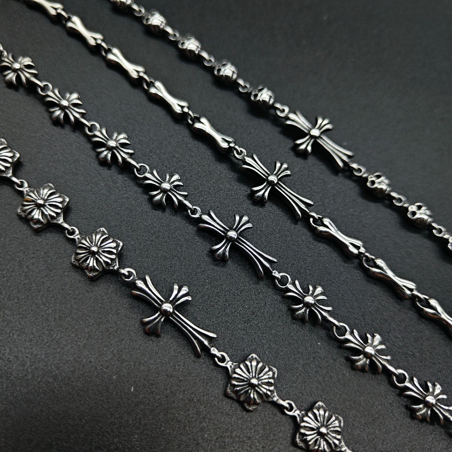 Chrome Hearts 925 Sterling silver cross flower skull splicing bracelet