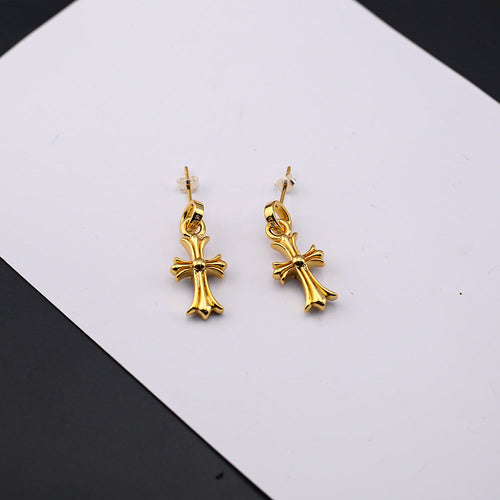 Chrome Hearts 24k gold cross diamond earrings