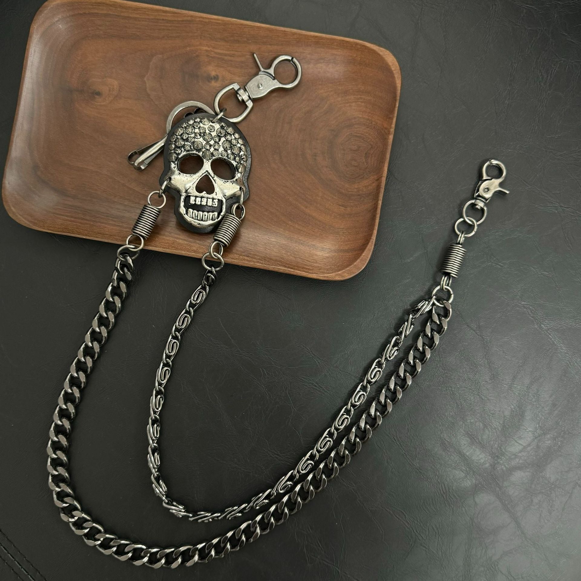 Chrome Hearts Pirate ghost head punk metal spike double-layer waist chain