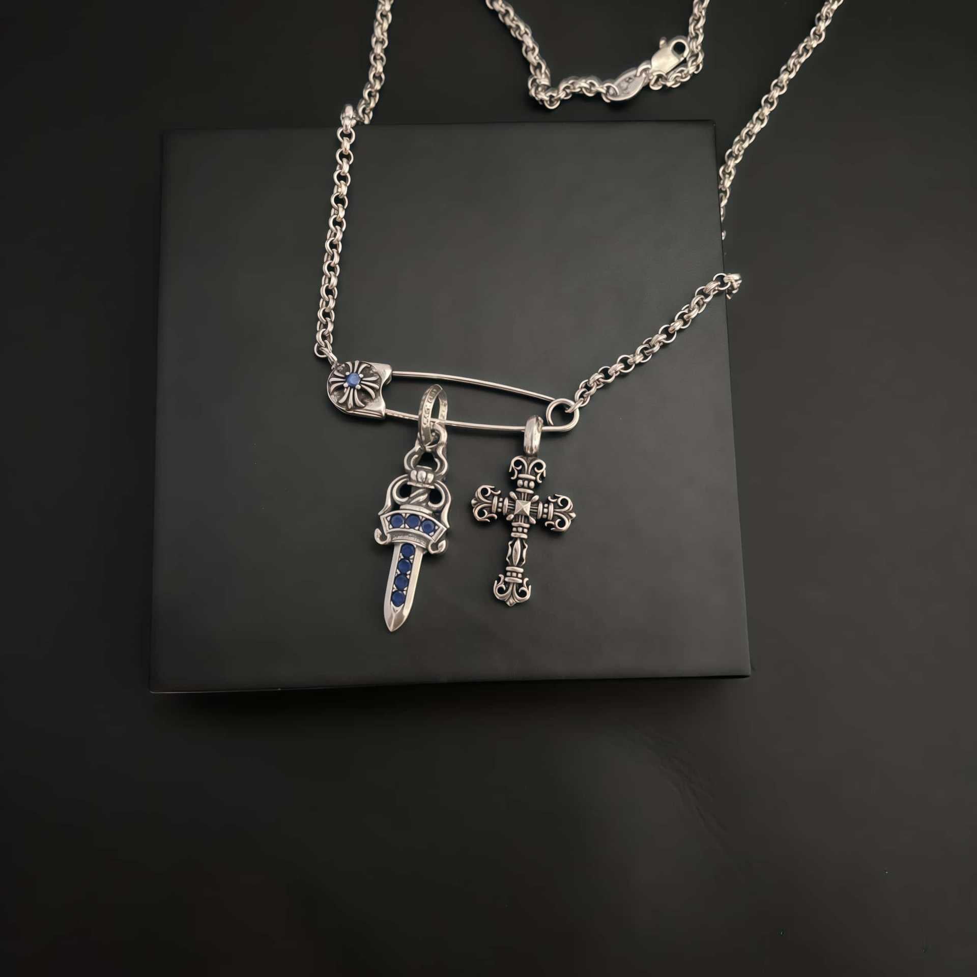 Chrome Hearts vintage flame cross brooch necklace