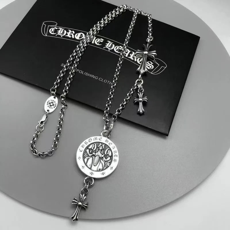 chrome hearts S925 silver cross flower Necklace